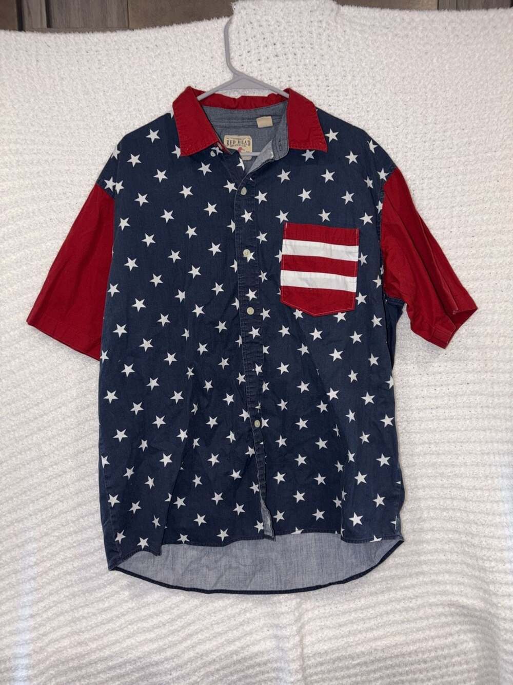 RedHead Brand Co American Flag Shirt Size L Patriotic Stars Stripes